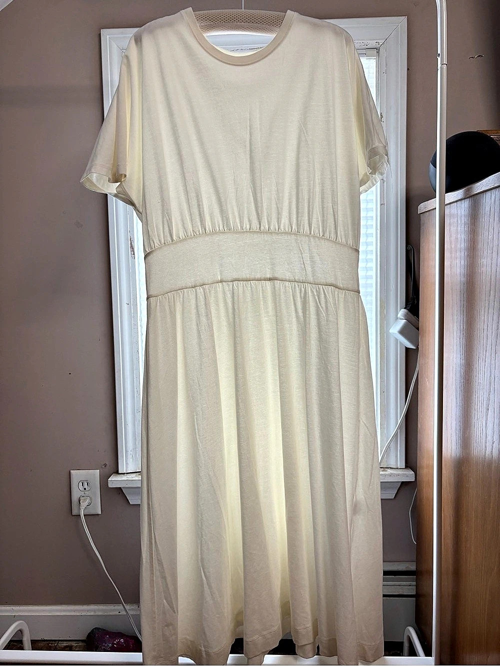 Everlane The Organic Cotton Weekend Tee Dress Maxi Dress in Cream Size XL Like